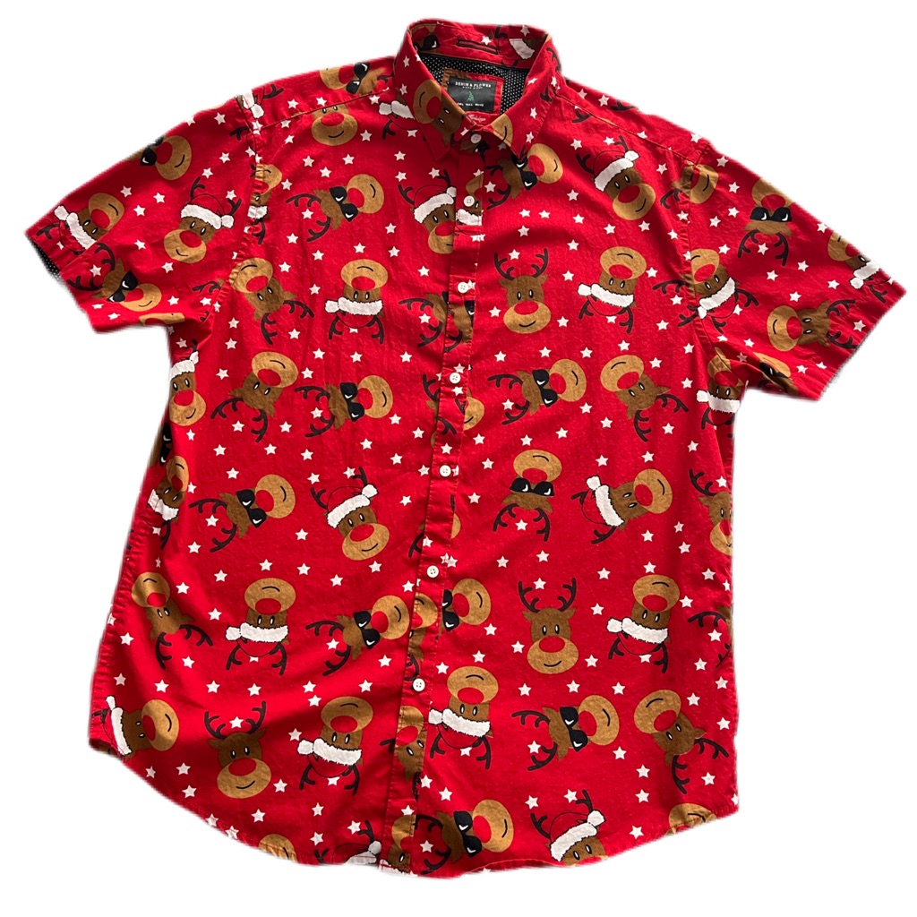 Denim And Flower By Ricky Singh Size L Christmas Holiday Hawaiian Shirt Like New